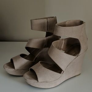 Faux Suede Nude Wedge Sandals